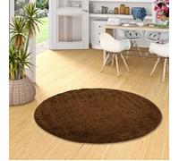 Pergamon - Aloha - Tapis Shaggy à poils longs rond - Brun - 80 cm