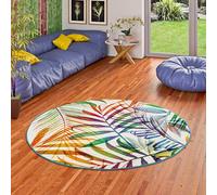 Pergamon Faro - Tapis de Designer Rond - Motif Tropical Branche d'arbre Multicolore - 3 Tailles Disponibles