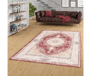 Pergamon Finesse - Tapis de Design Vintage - Orient Rouge Beige Médaillon - 6 Tailles