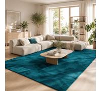 Pergamon Luxe Super Doux Tapis à Poils Longs Moelleux Salon Chambre à Coucher Melia Bleu pétrole