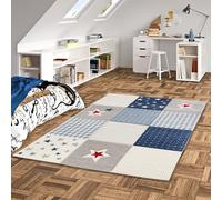 Pergamon Maui Kids - Tapis d'enfant - Étoiles Bleues à Carreaux - 5 Tailles