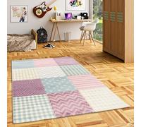 Pergamon Maui Kids - Tapis pour Enfant - Carreaux et étoiles Couleurs Pastel Rose - 5 Tailles Disponibles