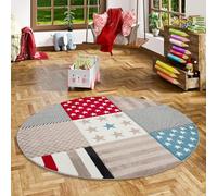 Pergamon Maui Kids - Tapis pour Enfant Rond - Motif étoiles Rouge Bleu - 3 Tailles Disponibles