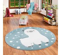 Pergamon Maui Kids - Tapis pour Enfant Rond - Motif Lama alpaga Bleu Pastel - 3 Tailles Disponibles