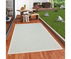 Pergamon Ottawa - Tapis Plat tissé intérieur/extérieur - Bordure Beige Turquoise - 5 Tailles