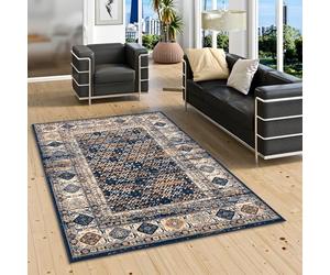 Pergamon Pop-Vintage - Tapis de Designer Orient - Bordure Bleu Beige - 5 Tailles