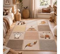 Pergamon Tapis Enfant Maui Kids Animaux Forêt Renard Hibou Beige Marron