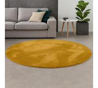 Pergamon Tapis Fausse Fourrure Pearl Jaune Curry Rond - Super Doux Shaggy à Poils Longs