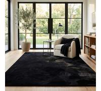 Pergamon Tapis Fausse Fourrure Pearl Noir - Tapis Shaggy Doux à Poils Longs