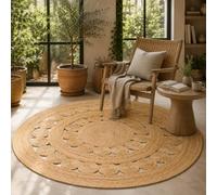 Pergamon Tapis Naturel Fait à la Main Jute Rond Salon Boho avec Bordure ou Style Ethnique