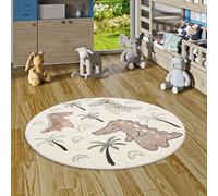 Pergamon Tapis pour Enfants Doux Chambre d'enfant Softstar Kids Tapis pour Enfants Dinosaures Rigolos Multicolore Rond en 3 Tailles