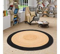 Pergamon Tapis Rond en Jute Salsa - Fait Main en Fibre Naturelle résistante - Design Simple avec Bordure Noire - Différentes Tailles Disponibles
