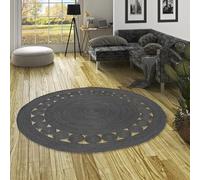 Pergamon Tapis Rond en Jute Salsa Moderne Anthracite - Fait Main en Fibre Naturelle résistante - Design Simple avec Motif tressé - Différentes Tailles Disponibles