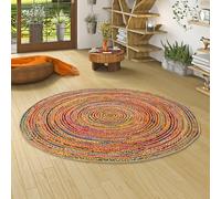 Pergamon Tapis Rond en Jute Salsa Multicolore avec Coton - Fait Main en Fibre Naturelle résistante - Design Simple avec Motif tressé - Différentes Tailles Disponibles