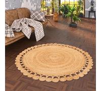 Pergamon Tapis Rond en Jute Salsa Natur Boho - Fait Main en Fibre Naturelle résistante - Design Simple avec Motif tressé - Différentes Tailles Disponibles