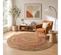 Pergamon Tapis Rond Jute Multicolore Fait Main Naturel Boho Salsa