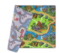 Pergamon Tapis Route pour Enfants Double Face Fun Town & Monde des Dinosaures - Tapis pour Chambre d'enfants avec Motifs de Route et Dinosaures, Stimule la Créativité