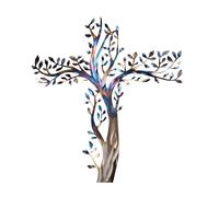 PerGar Art Mural de Croix en Métal, Arbre de Vie Mur Olive Leaf Cross, 14.31x15.74 in, Mural Cross Sculpture Décorative Spiritual Art Sculpture For Garden Living Room Bedroom