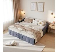 PerGar Canapé-lit 90/180 x 200 cm, extensible, avec sommier à lattes en bois, canapé-lit avec tiroir de lit, lit gigogne, lit simple/double, lit multifonction, en flanelle, sans matelas (gris)