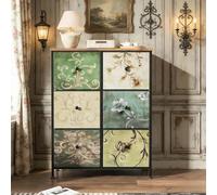 PerGar Commode avec tiroirs en tissu, 6 tiroirs, armoire de rangement, avec cadre en acier robuste, pour chambre à coucher, salon, impression vintage, 67,5 x 30 x 86,5 cm