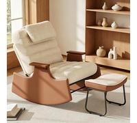 PerGar Fauteuil à bascule avec tabouret et appuie-tête, fauteuil de relaxation avec dossier réglable sur 3 niveaux, fauteuil lounge avec protection antidérapante, rembourré, beige (velours côtelé)