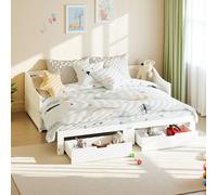 PerGar Lit de jour extensible 90/180 x 200 cm avec 2 tiroirs, canapé-lit extensible pour lit double, cadre de lit pour chambre à coucher, salon, en bois massif, sans matelas, blanc
