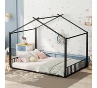 PerGar Lit de sol, 140 x 200 cm, pour enfant, adolescent, maison, lit pour enfant Montessori, cadre en fer, charge jusqu'à 150 kg, cadre de lit en métal, sans matelas (noir)