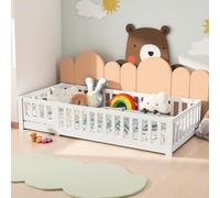 PerGar Lit de sol Montessori 90 x 200 cm, avec protection anti-chute et sommier à lattes, lit simple, pour adolescent, tout-petit, pour garçons et filles, en bois de pin, blanc