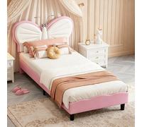 PerGar Lit pour enfant 90 x 190 cm, lit rembourré design papillon avec lampes de lecture LED, lit enfant en velours avec tête de lit réglable en hauteur, lit doux pour adolescent, stable et