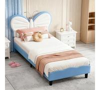 PerGar Lit pour enfant 90 x 190 cm, lit rembourré design papillon avec lampes de lecture LED, lit enfant en velours avec tête de lit réglable en hauteur, lit doux pour adolescent, stable et