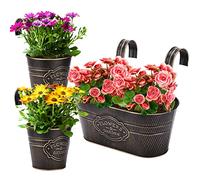 PerGar Lot de 3 Pots de Fleurs Vintage en Fer à Suspendre au Mur, Pot de Fleurs Rustique, Pot de Fleurs avec Crochets Amovibles et Trou de Drainage pour Balustrade, clôture, Balcon, terrasse, Jardin,