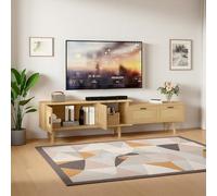 PerGar Meuble TV bas extensible avec 2 portes, longueur avec 2 tiroirs et étagère, meuble bas en rotin pour TV de 75 ", table TV pour salon, 169 x 29,8 x 44 cm, chêne