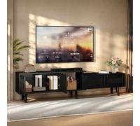 PerGar Meuble TV bas extensible avec 2 portes, longueur avec 2 tiroirs et étagère, meuble bas en rotin pour TV de 75 ", table TV pour salon, 169 x 29,8 x 44 cm, noir