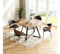 PerGar Table de salle à manger ronde, table de cuisine avec structure en métal solide, petite table de salle à manger industrielle pour 4 à 6 personnes, pour la maison, la cuisine, le salon, marron
