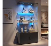 PerGar Vitrine verticale en verre avec éclairage LED, 3 couches et 2 portes, vitrine verticale avec capteur intelligent, pour objets de collection, vin, salon, chambre à coucher (lumière antireflet