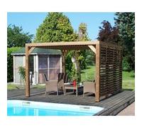 HABRITA - Pergola - 3,41x3,13 m - livré avec ventelles mobiles - bois massif traité très haute température visserie inox