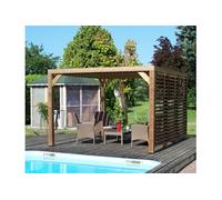 Habrita Pergola Bioclimatique Bois Traité Haute Temp. Vantelles Toit + Paroi - THO 3531 VT
