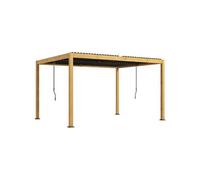 Outsunny Pergola bioclimatique en Aluminium 3 x 4 m pergola Jardin extérieur avec Lames orientables manivelle, Style Contemporain - Noir et Naturel Effet Grain de Bois