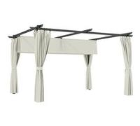 Pergola 3 x 4 m toile toit rétractable 4 rideaux ajustables métal noir polyester haute densité 180g/m² crème