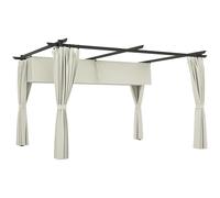 Pergola 3 X 4 M Toile Toit Rétractable 4 Rideaux Ajustables Métal Noir Polyester Haute Densité 180g/M² Crème