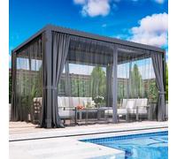 Pergola à pergola à pergola d'extérieur en aluminium avec toit à persiennes réglables et système de gouttière, tonnelle à toit rigide en métal pour patio, terrasse, jardin, cour, 3,6 x 4,8 m, noir
