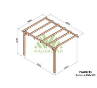 Pergola Accolée En Bois Lamellé-Collé Andorra 400 X 300 Cm Marron