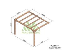 Pergola jardin adossé en bois : BURGOS : 400 x 300 cm