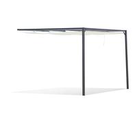 Pergola adossable retractable polyester haute densité crème métal époxy gris