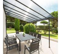 Pergola adossée BELIZE Graphite 4 x 3 m - Structure en aluminium et polycarbonate Hespéride