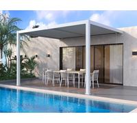 Pergola adossée bioclimatique en aluminium avec lames orientables 12 m² - Blanc - SERADO