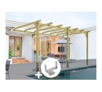 Pergola adossée en bois massif Orléans 600 x 300 cm + 3 supports surélevés - Maderland