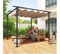 Pergola aluminium 3L x 3l x 2,30H m pergola rétractable structure alu + toile polyester haute densité 180 g/m² incluse beige