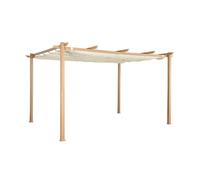 Pergola aluminium - Isla 3x4m - Imitation bois. toile écru - Tonnelle idéale pour votre terrasse. toit rétractable. toile