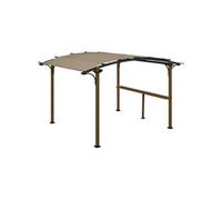 Pergola avec comptoir toit arche alu acier aspect bois noir toile grège Marron